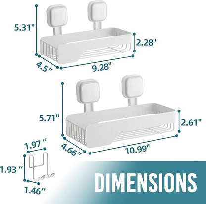 TAILI Shower Caddy Suction Cup 2 Pack,Stainless Steel Rustproof Shower Shelves,No Drilling Wall Mounted Basket,Large Capacity,Removable Suction Cup Bathroom Organizers & Home Decor, White