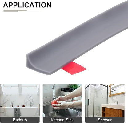 79"x0.8"x0.5" (LxWxH) Collapsible Shower Barrier Stopper - 1 Pack - Good for Bathroom Kitchen - L Shape Water Splash Guard Blocker - Gray