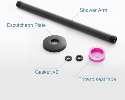 OFFO Shower Arm with Flange, 16 in Oil Rubbed Bronze Ceiling Mount Replacement Rain Shower Head Straight Arm Ceiling-Mounted For Fixed Shower Head & High Pressure Rain