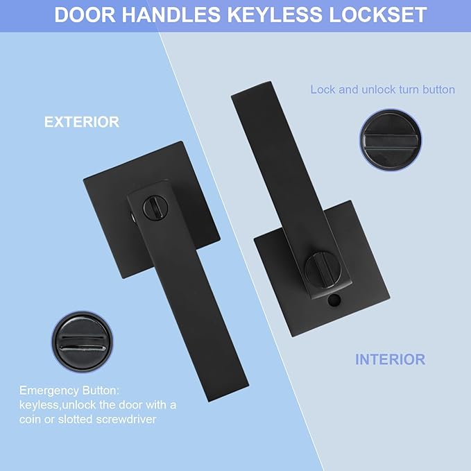 Privacy Door Levers, 4 Pack Matte Black Door Handles Heavy Duty Bed and Bath Door Locks Interior Keyless Locksets, Reversible for Left Right Handed Doors