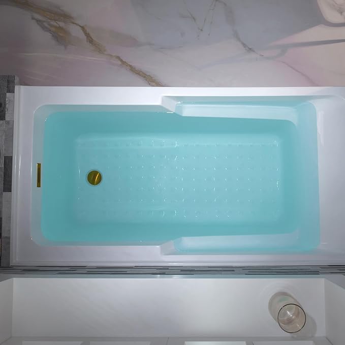 WOODBRIDGE 54" Acrylic Rectangular Alcove Soaking Bathtub in White with Right Drain, Brushed Gold Pop-Up Drain Included BA5430R