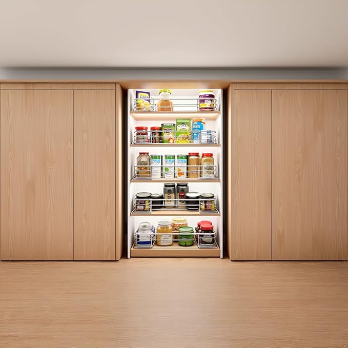Cabinet Pull Out Shelves (17" W x 21" D), Heavy-Duty Premium Collection Slide Out Shelves, Metal Roll Out Shelves for Kitchen Cabinets, Anti-Rust Chrome Finish
