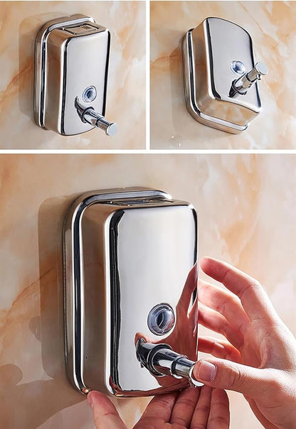 Wall Mounted Soap Dispenser for Bathroom Commercial Wall Liquid Dispenser Stainless Steel Hand Sanitizer Dispenser for Kitchen Garage Office Hotels Restaurants or Home Use 500ml (Chrome Silver)