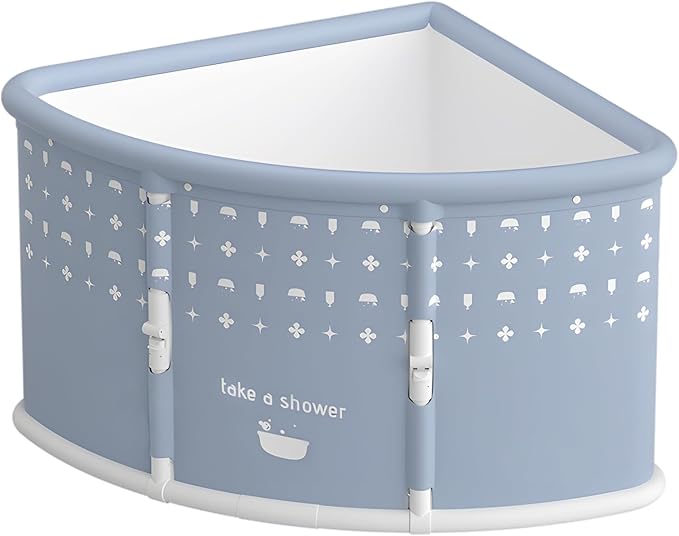 Foldable Bathtub for Adults, Portable Large PVC Collapsible Soaking Tub with Insulated Design, 29 Inch Fan-Shaped Shower Tub for Hot Baths and Cold Dips Recovery Therapy (Grey)