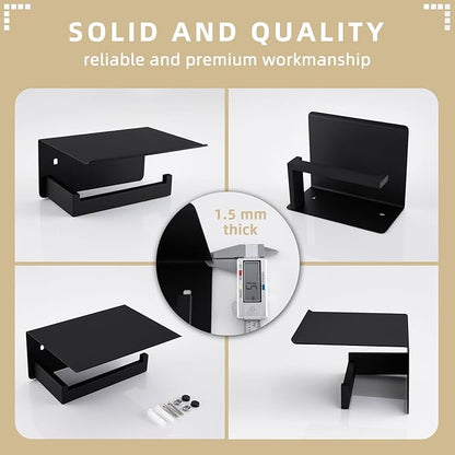 Angle Simple Toilet Paper Holder with Shelf Matte Black, 304 Stainless Steel Lavatory Tissue Roll Holder for Wall