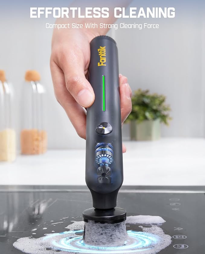 Fanttik G9 Nano Cordless Spin Scrubber with NeoPulse Motor, IPX7 Waterproof Grout Brush, 8 Replaceable Heads & LED Display for Cleaning Bathroom, Tile, Corners - Black