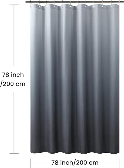 Long Fabric Shower Curtain, Grey Ombre Microfiber Cloth Shower Curtains for Bathroom, Modern Waterproof Bathroom Curtains, 78" W x 78" H