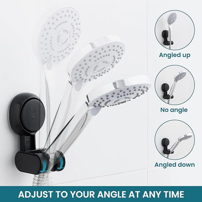 TAILI Shower Head Holder Suction Cup, Handheld Shower Head Bracket, Height Angle Adjustable Wall Mounted, Bathroom Showerhead Holder No Drilling Removable Waterproof, Black