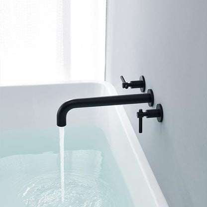 Wall Mount Tub Filler Black Tub Faucet Brass Bathroom Bathtub Faucets with 2 Handles