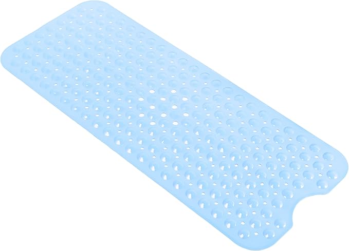 Anti-Slip Bathtub Shower mat, 39.3×15.7 inch（Approximately 100 × 40cm） Soft Oversized Machine Washable Non-Slip Bathtub mat with Drainage Holes, Bathroom Floor Suction Cup.（1-Opaque Light Blue）