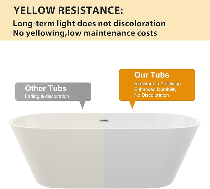 Logmey 67 Inch Freestanding Bathtub White Acrylic Oval Shape Soaking Tub with Chrome Drain & Overflow Assembly for Classic and Modern Bathrooms