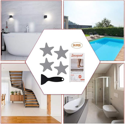 Anti Slip Shower Stickers, 24 PCS Safety Bathtub Stickers Adhesive Decals with Premium Scraper (Gray)