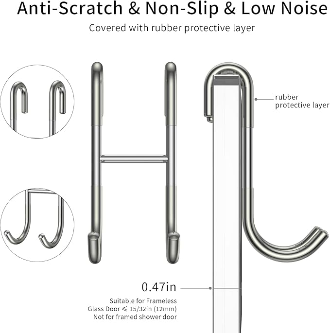 Shower Squeegee Set, 14-Inch Stainless Steel Squeegee, All-Purpose Squeegee for Bathroom, Shower Doors, Mirrors, Tiles, and Car Windows - 100% Streak Free, Includes Shower Door Hook and Adhesive Hook