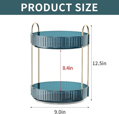 360° Rotating Makeup Organizer, Bathroom Organizers and Storage Holder Rack, Large Capacity Vanity Shelf Countertop, Fits Cosmetics, Perfume, Skin Care(Blue, 2 Tiers)