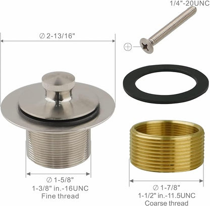Tub Drain and Overflow Kit with Single Hole Overflow Faceplate, Welsan Universal Lift & Turn Bathtub Drain Kit with Fine/Coarse Thread Conversion Twist Trim Kit Assembly-Brushed Nickel