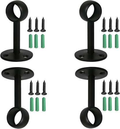 4Pcs Pipe Hole Diameter 32 mm (1-1/4"), Stainless Steel Matte Black Flange Rod Bracket Curtain Shower Curtain Rod Ceiling Mount Bracket Closet Rod End Support Receptacle