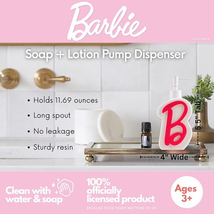 Collectibles Barbie Pink B Monogram Soap/Lotion/Hand Sanitizer Resin Pump Dispenser, 11.69 Ounces, (Officially Licensed Product) by Franco