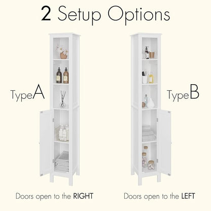 Tall Bathroom Storage Cabinet with Adjustable Shelves,66.92" H Slim 1-Door Freestanding Cabinet for Small Spaces, Bathroom,Kitchen, Living Room,White