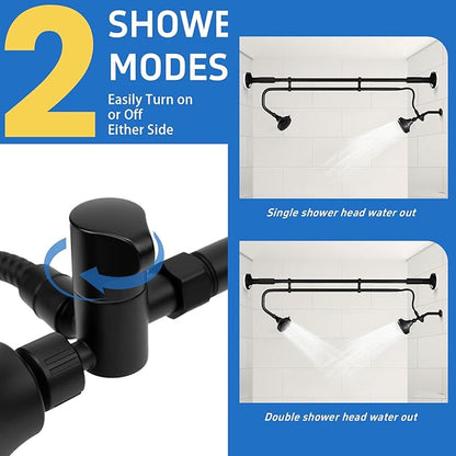 Tandem Shower Heads, Double Shower Head for Couples, Dual Shower Head System for Two People, High Pressure and Adjustable Double Shower Heads (Black)