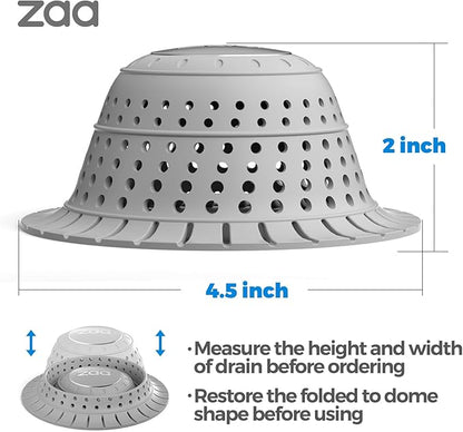 zaa Bathtub Drain Hair Catcher, Silicone Collapsible 3 Pack Drain Protector for Pop-Up and Regular Drains of Shower, Bathtub, Tub, Bathroom, Sink, Black Grey Blue