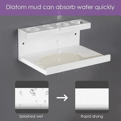 Electric Toothbrush Countertop Holder with Diatomite Stone - Bathroom Sink Organizer or Wall-Mounted Rack, Compatible with Philips Sonicare, Oral-B (White)