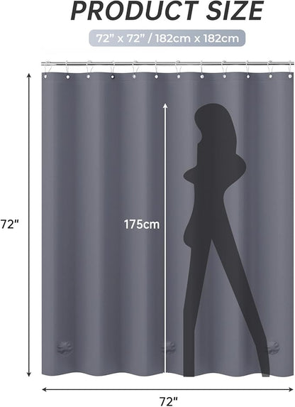 AmazerBath Dark Grey Shower Curtain Plastic, PEVA Shower Curtain Heavy Duty, Gray Shower Curtains for Bathroom, Waterproof Shower Curtain 72x72 with 3 Big Weighted Stones and 12 Rustproof Grommets