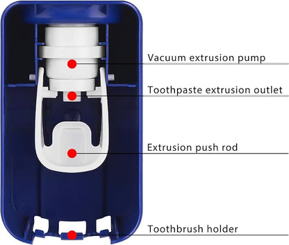 2 Slot Toothbrush Holder and Toothpaste Dispenser Wall Mounted, Automatic Toothpaste Squeezer, 2 in 1 Tooth Brush Toothpaste Organizer for Shower (Dark Blue)