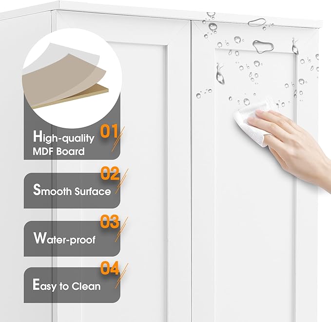 Favfurish 71" Tall Bathroom Storage Cabinet with Doors,Modern Linen Cabinets w/Adjustable Shelves & Anti-Tipping Device,Easy Assembly,Freestanding Organizer for Dining Room,Kitchen,Office,White