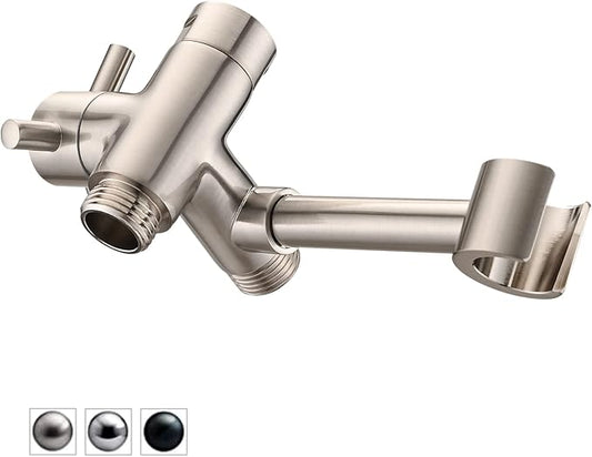 PDPBath Solid Brass Shower Arm 3 Way Shower Diverter Valve for Hand Held Showerhead and Fixed Spray Head, G1/2 Universal Connection - Brushed Nickel