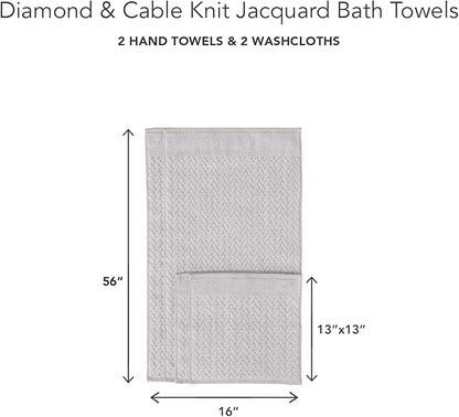 Texere 100% Organic Cotton Cable Jacquard 650 GSM Luxury Towel Sets - Ultra Soft and Absorbent Hotel and Spa Quality (Cable, Light Taupe, 2 Hand & 2 Wash Towels)