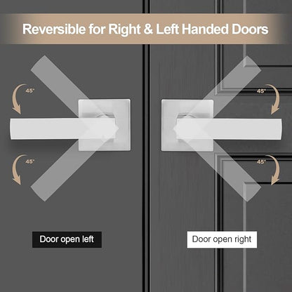 Square Passage Door Lever, Heavy Duty Interior Door Handles for Hallway& Closet Non-Locking Door Knob in Satin Nickel Keyless Door Lockset for Right & Left Side Door, 2 Pack