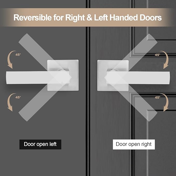 Passage Door Lever, Satin Nickel Interior Door Handles for Hallway and Closet, Heavy Duty Square Interior Keyless Door Handles Non-Locking Door Levers, 4 Pack