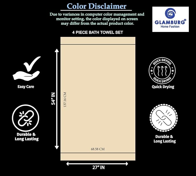 GLAMBURG Premium Cotton 4 Pack Bath Towel Set - 100% Pure Cotton - 4 Bath Towels 27x54 - Ideal for Everyday use - Ultra Soft & Highly Absorbent - Olive Green