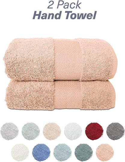 Hencely Luxury Hand Towel - Set of 2 (16x28 Inches) - Soft Turkish Cotton, Absorbent, Quick-Drying Face, Body, Kitchen, and Bathroom Towel (Hand Towels 2 Pack, Peach)