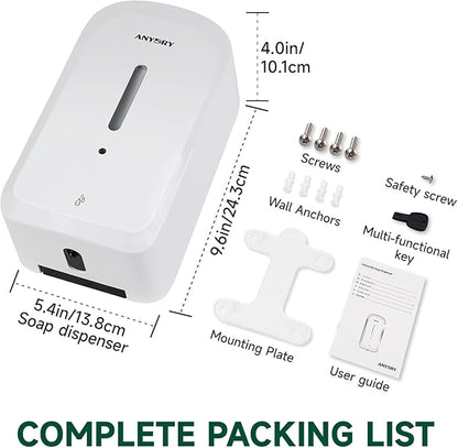 Commercial Automatic Soap Dispenser Large 34oz/1000ml Capacity Wall-Mounted Touchless Liquid Dispenser for High-Traffic Restrooms, Offices, Hospitals Model AD1220S White