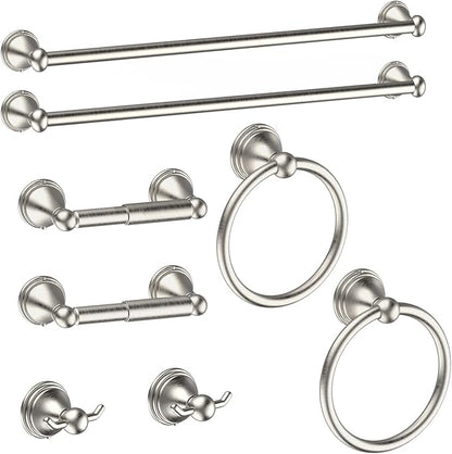 Newfun 8-Pieces Brushed Nickel Bathroom Accessories Set Towel Racks for Bathroom - Bathroom Hardware Set,2 * 24 Inch Towel Bar for Bathroom 2*Toilet Paper Holder 2* Towel Ring Towel Holders 2* Hook