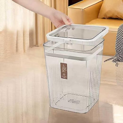 Bathroom Trach Can with Lid, 2.6 Gallon Grabage Can,Plastic Transparens Waste Basket with Press Top Lid,Clear Trach Bin for Home,Living Room,Bedroom,Office,Gray