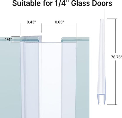 AmazerBath Shower Door Side Seal Strip (Set of 2), Frameless Glass Shower Door Seal Strip - Suitable for 1/4 Inch Glass, 78 inch