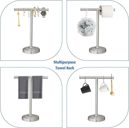 RUMOSE 13 Inch Brushed Nickel Towel Stand Hand Towel Holder Bathroom Kitchen Vanity Countertop T-Shape Towel Rack Free Standing Stainless Steel Towel Bar Towel Ring