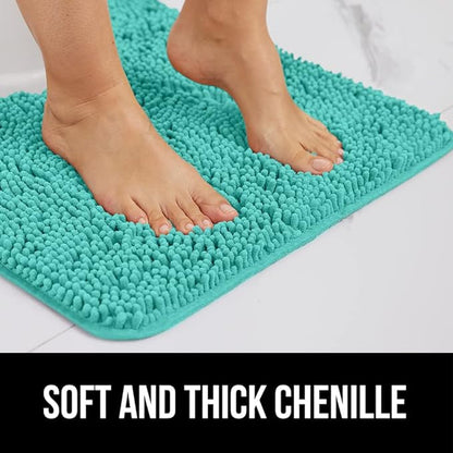 GORILLA GRIP Bath Rug Mat, Soft Absorbent Chenille, Quick Dry Microfiber Mats, Rubber Backing Washable Shower Floor Rugs, Bathmat Runner, US Designed Bathroom Home Decor Accessories 24x17, Turquoise