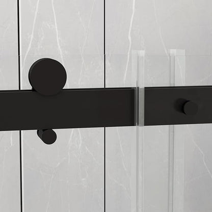 Sunrosa Semi-Frameless Glass Shower Door, 60" W x 76" H Single Sliding Shower Door, Shower Door with Tempered Glass 5/16"(8mm), Black