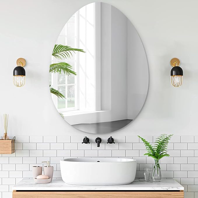 VASUHOME Drop Frameless Bathroom Mirror, 24 x 32 Inch Wall Vanity Mirror, Large Wall Mounted Mirrors for Bathroom, Living Room, Bedroom