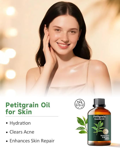 Pure Petitgrain Essential Oil for Bedtime Serenity, Evening Relaxation & Pillow Mist, Mumianhua Natural Citrus-Woody Aroma for Diffuser, Skin,Hair Care, Calming Blends, Soap, Candle Making 3.38 Fl Oz