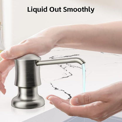 SAMODRA Soap Dispenser for Kitchen Sink Brushed Nickel Lotion Dispenser 12 OZ Bottle Built in Design Refill from The Top