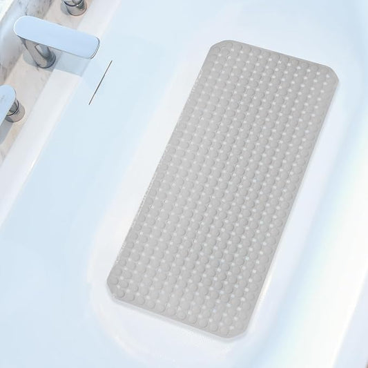 Non-Slip Bath Mat for Tub - Extra Large TPR Bathtub Mat with Suction Cups, Quick-Dry & Easy Clean, Family-Friendly Design (Gray, 36x17 Inch)