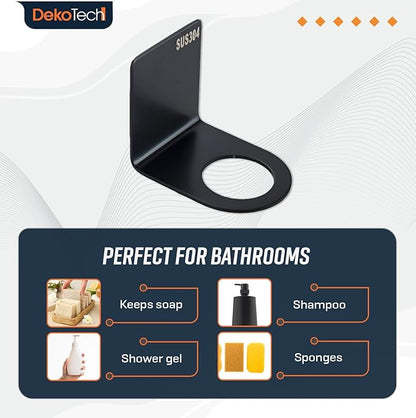 Wall-Mounted Shower Bottle Holder, Adhesive Shampoo and Soap Dispenser Rack, Black, No-Drill Bathroom Organizer, 2 Pack