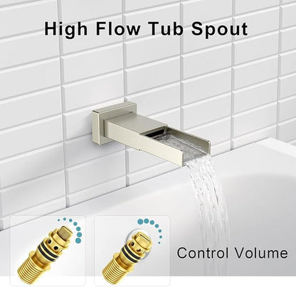 SR SUN RISE 8 Inches All Metal Square Shower System with Tub Spout, Tub Shower Faucet Set, High Pressure Rain Shower Head and Handheld Sprayer Shower Fixtues, Valve Included, Brushed Nickel