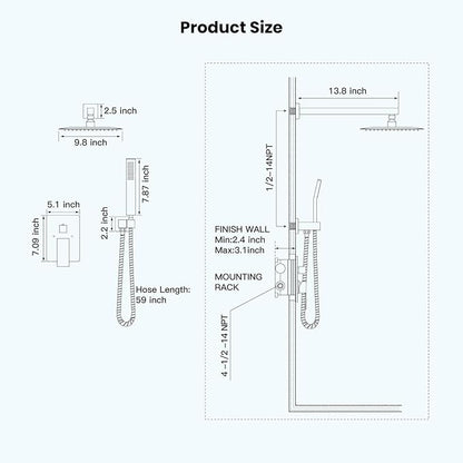 gotonovo Rainfall Bathroom Shower System Rain Shower Head and Handle Set Wall Mounted Shower Complete Combo Solid Brass Pressure Balancing Shower Mixer Valve 10 Inch Oil Rubbed Bronze