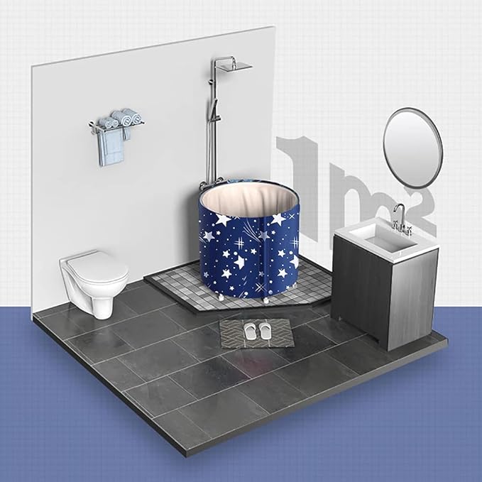 BDL Portable Bathtub, Foldable Adult Japanese Soaking Bath Tub, BDL Freestanding Ice and Hot tubs with Thermal Foam, Folding Spa Bath Tub for Small Spaces Free Pillow and Storage Bag Starry Night Blue