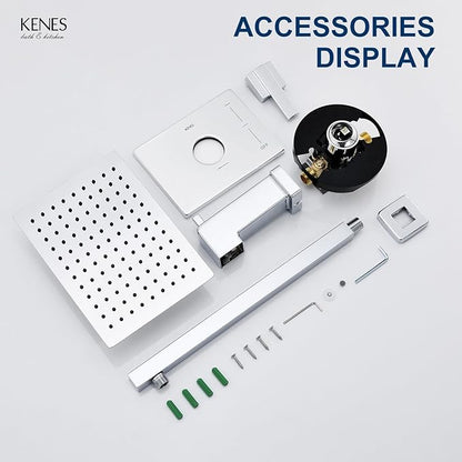 KENES Polished Chrome Tub and Shower Trim Kit, Tub Shower Faucet Set Complete with 10-Inch Rainfall Shower Head and Tub Spout, KE-6024A-5 (Shower Valve Included)